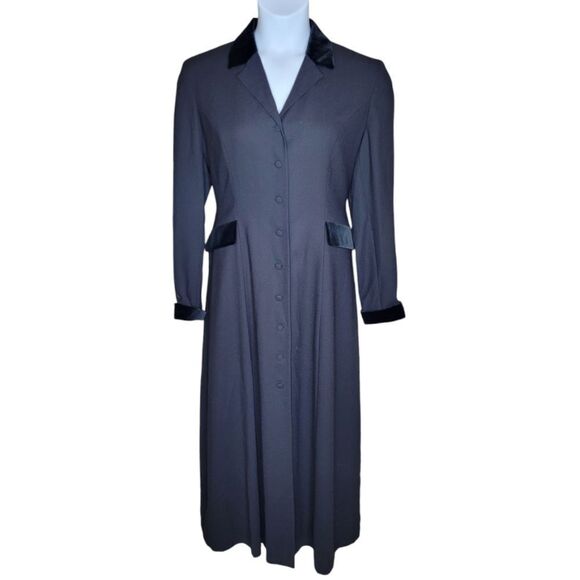 NEW Vintage Laura Ashley black goth velvet cuff long victorian coat jacket 12 - Picture 1 of 11